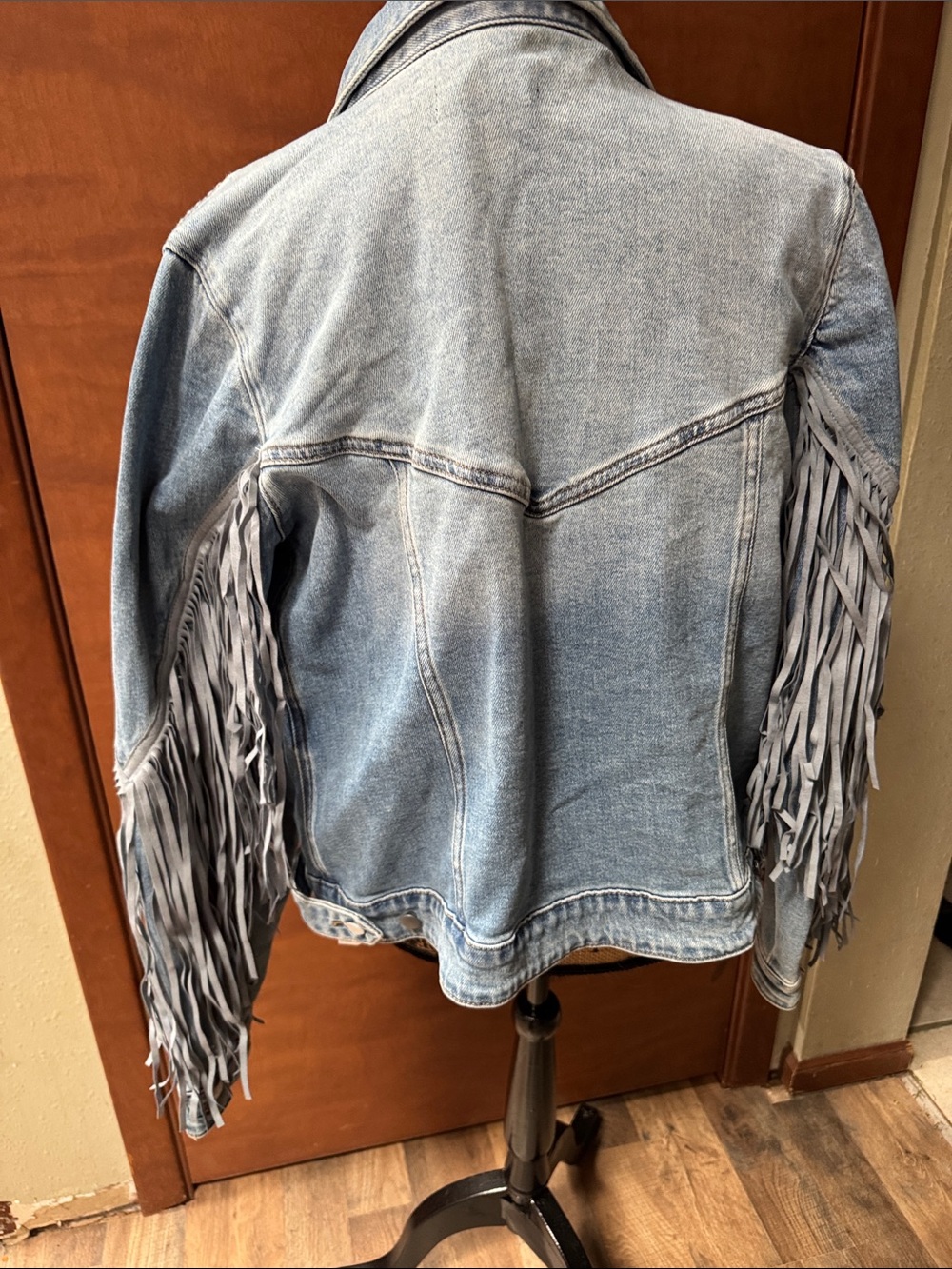 Women’s Fringe Denim Jacket - Light Blue Rock and Roll Denim - Picture 10 of 12